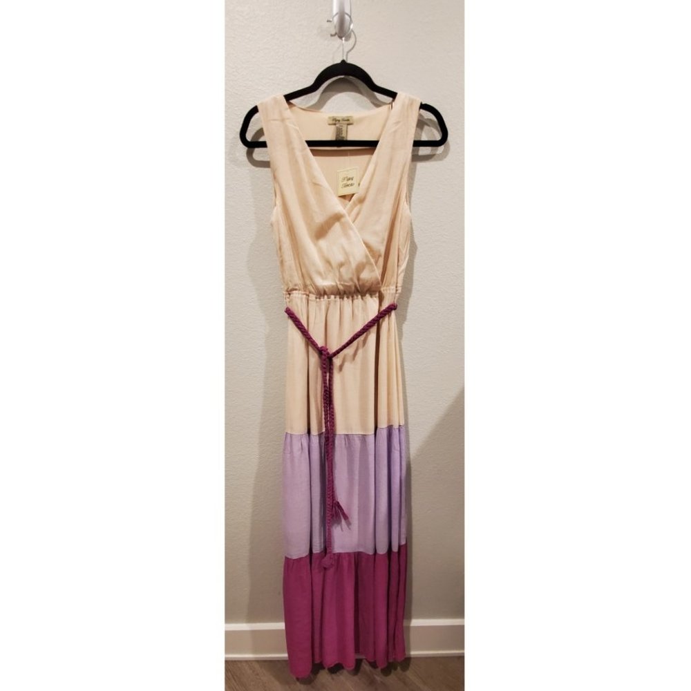 FLYING TOMATOE Beige Purple Maxi Dress